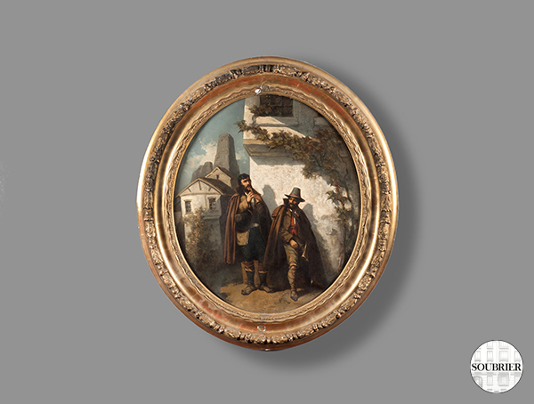 Oval oil with two men