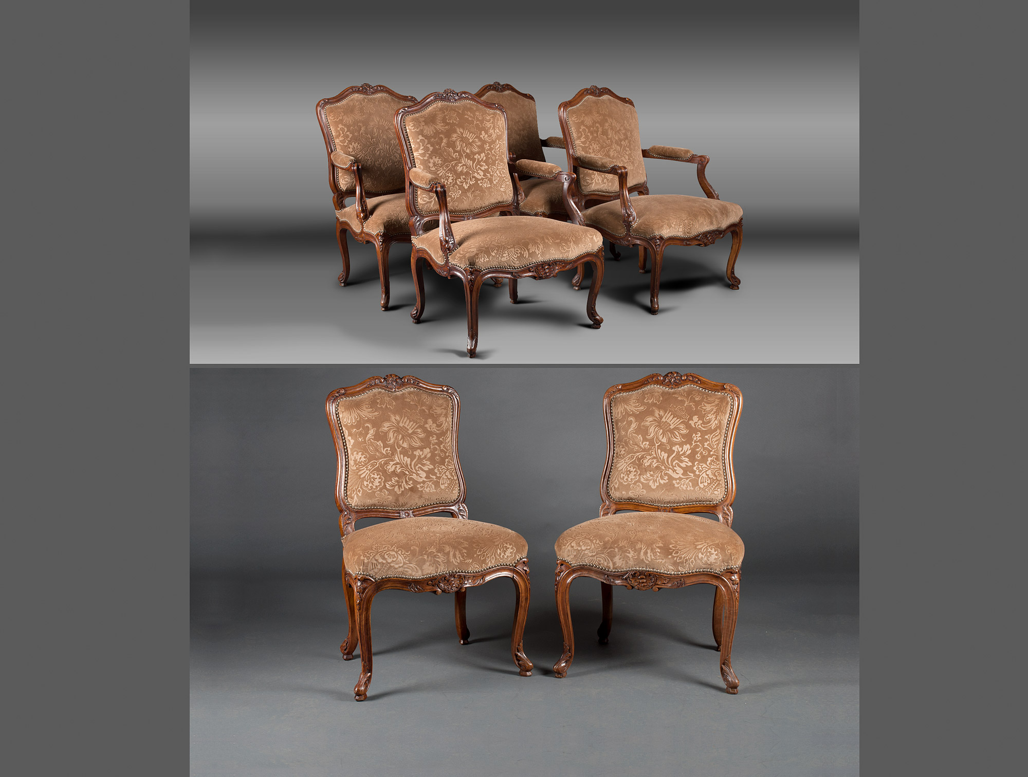 Louis XV Fauteuil Armchair, Brown