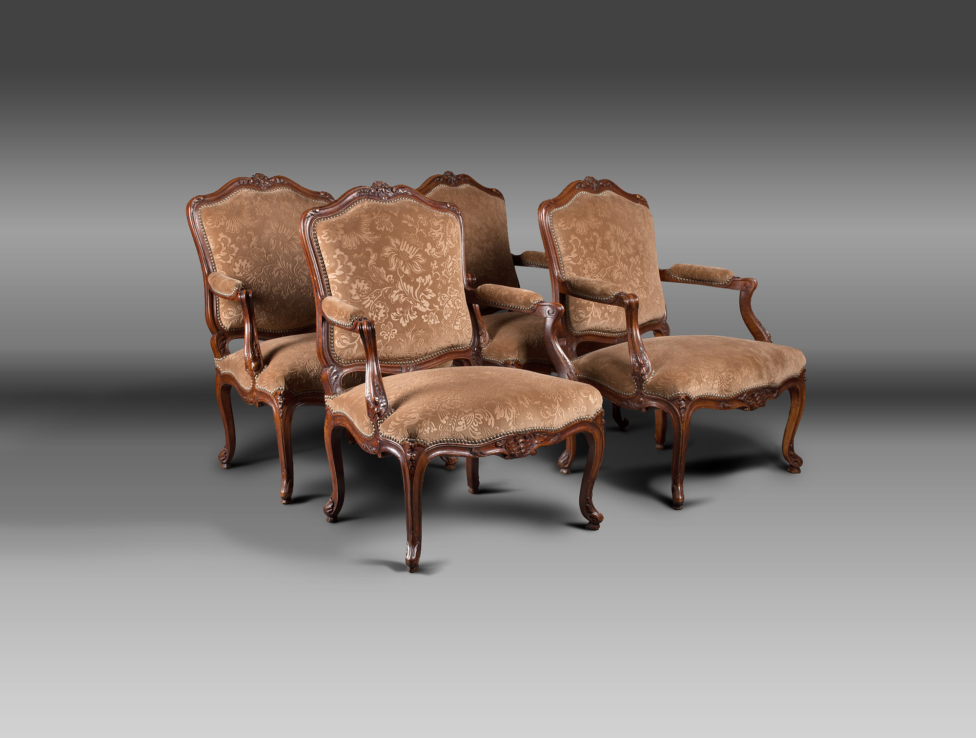 Louis XV Fauteuil Armchair, Brown