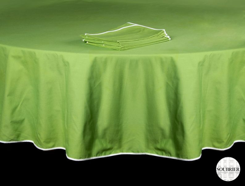 Nappe ronde verte bordures blanches