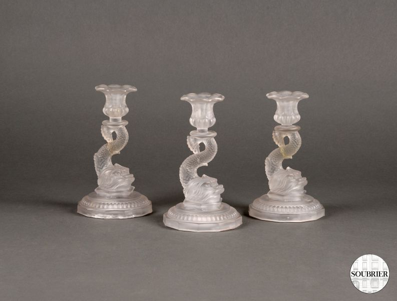 Dolphin satin glass candlesticks