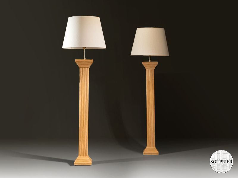 Lampadaire colonne en rotin