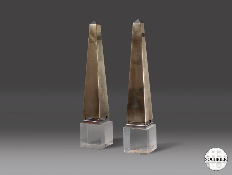 Pair of gilt brass obelisks