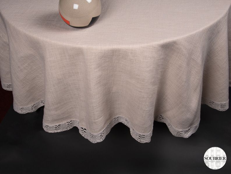 Nappe ovale en lin et coton beige