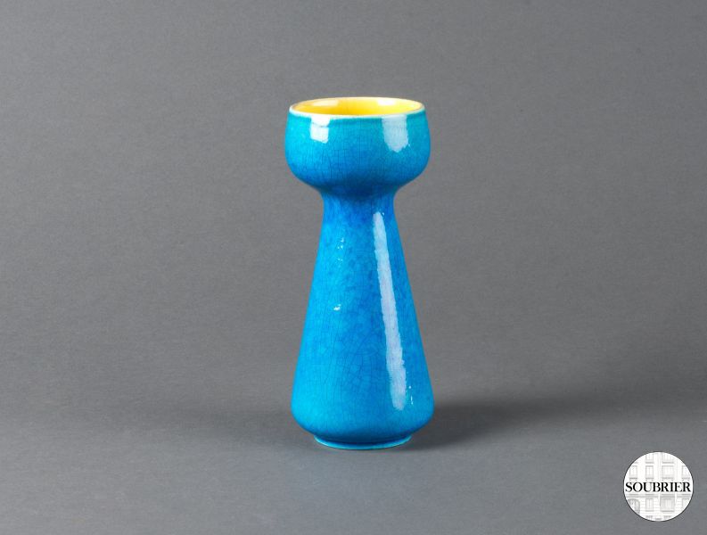 Vase faïence bleu et jaune