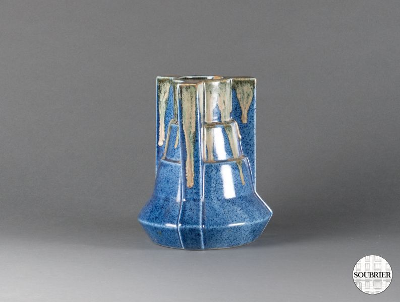 Vase géométrique gris et bleu