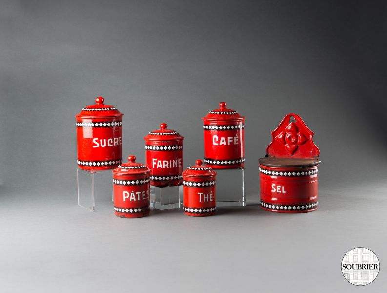Red enamel canisters set