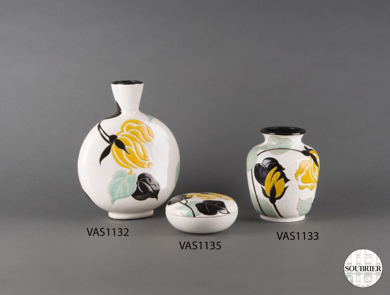 Set of crazed earthenware vases