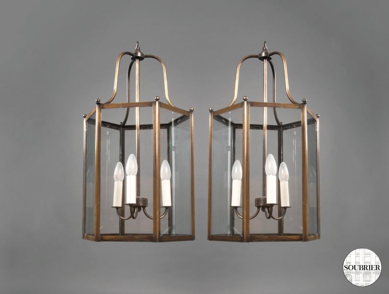 Pair of brass lanterns