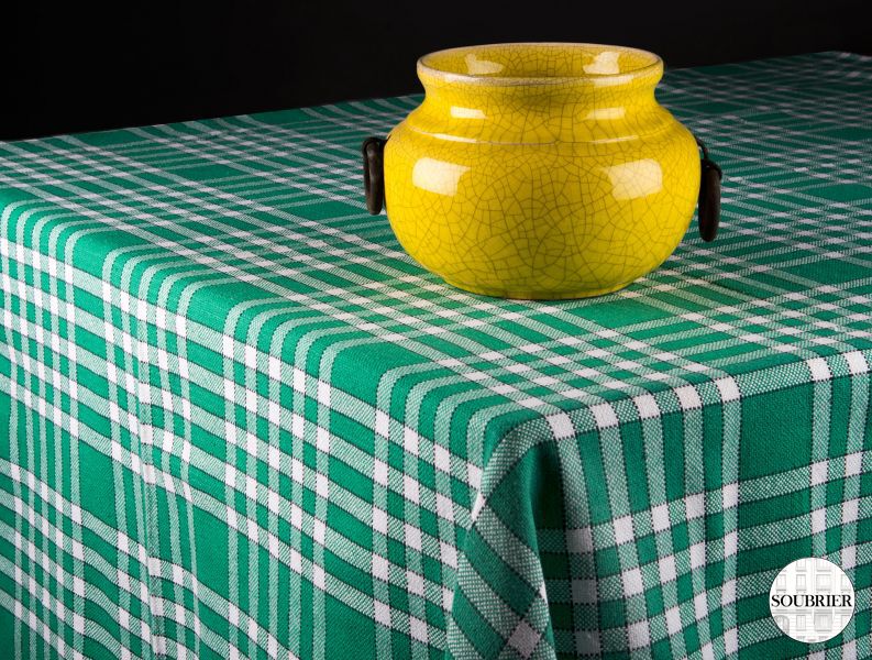 Green and white square tablecloth