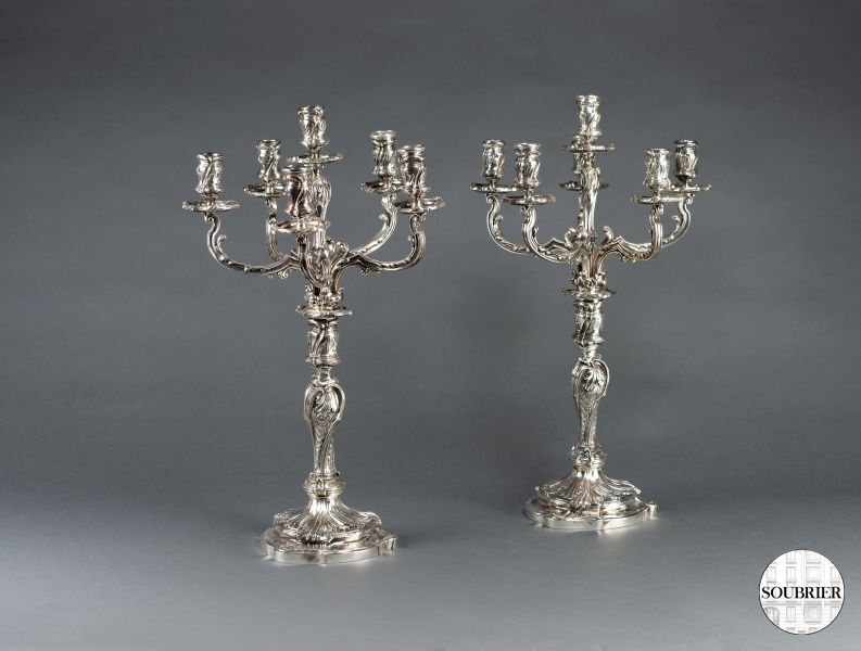 Pair of silvered candelabras