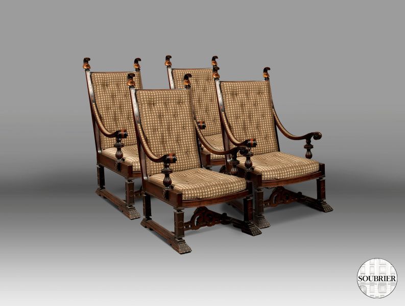 4 Walnut armchairs