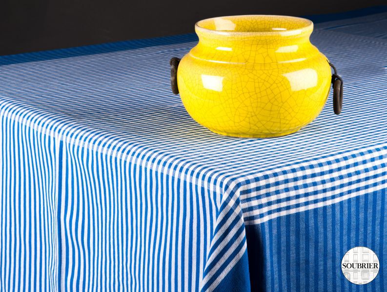 Pair of blue and white tablecloth