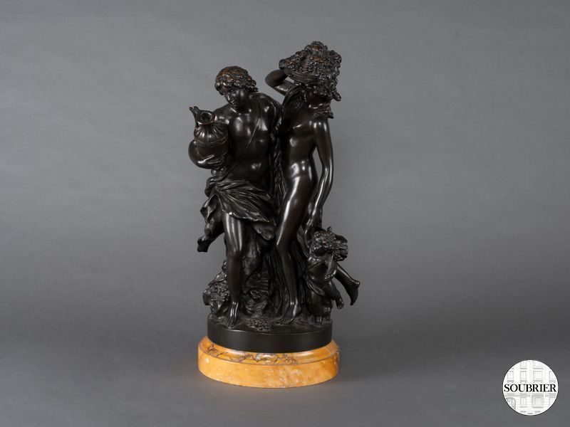 Bronze couple antique socle marbre jaune de sienne