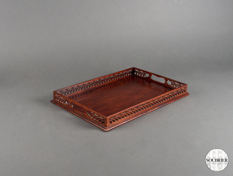 Rectangular openwork wooden tray