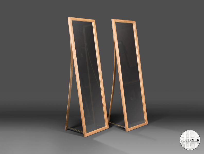 Pair of modern oak cheval mirrors