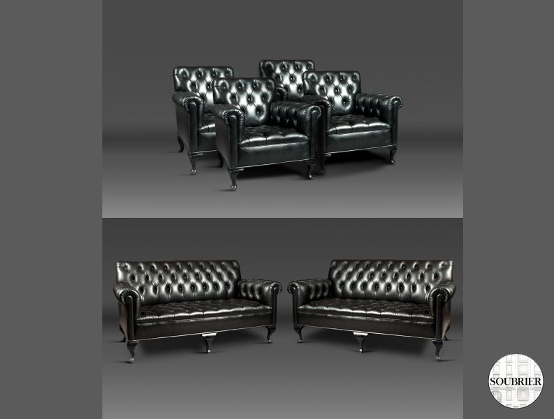 Black Chesterfield living room suite