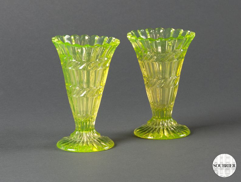 Two Uranium glass vases
