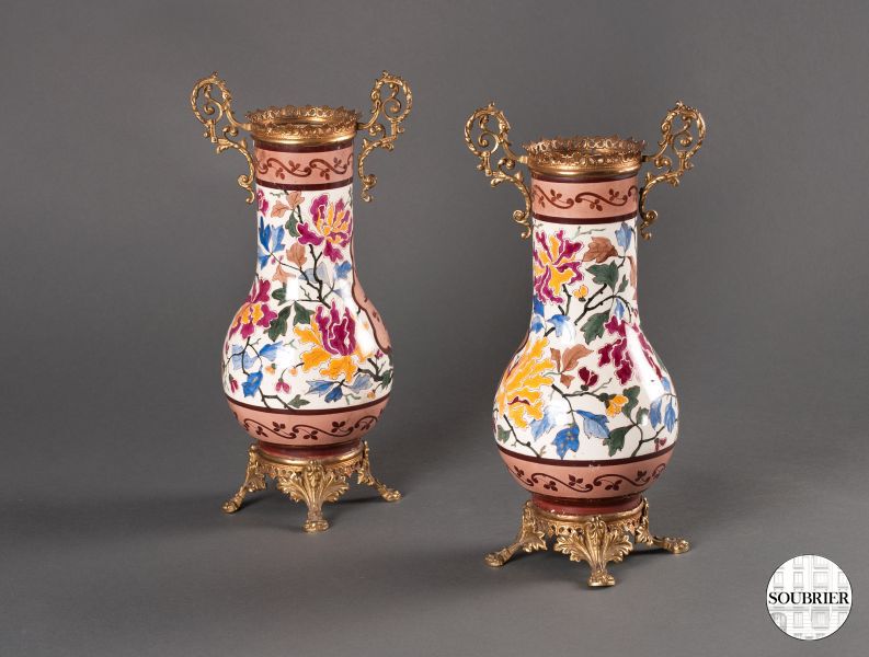 Pair of ormolu and porcelain vases