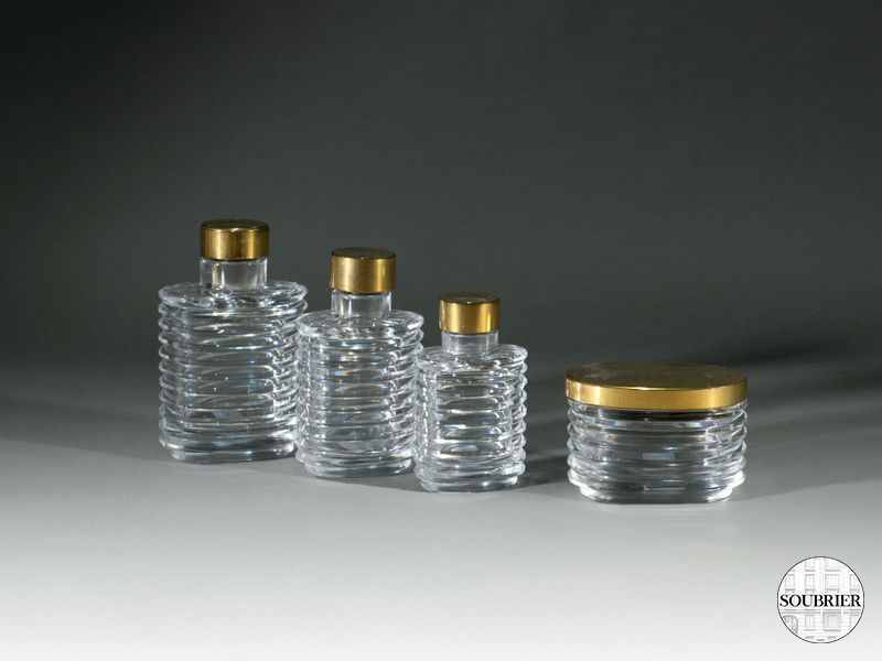 Flacon verre cotelé bouchon doré