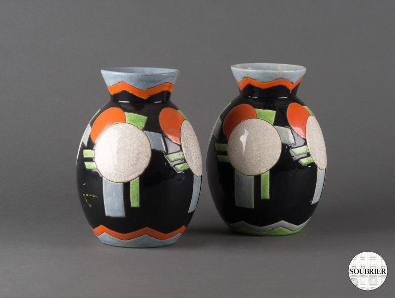 Pair of crazed earthenware vases
