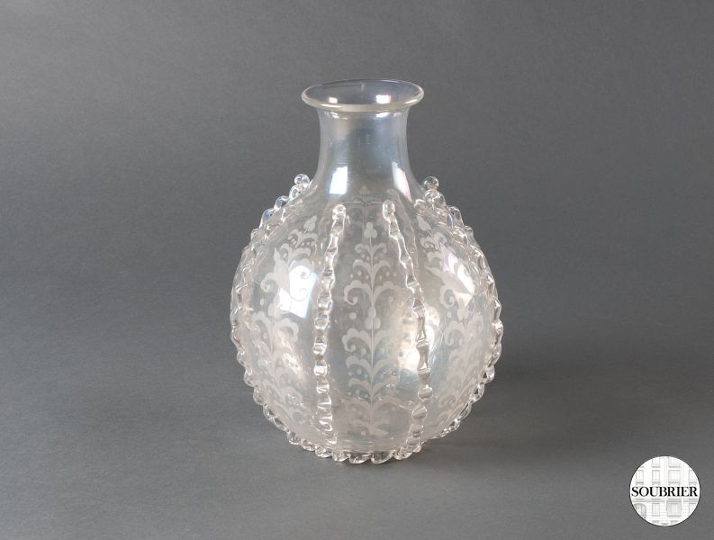 Venetian glass vase engraved