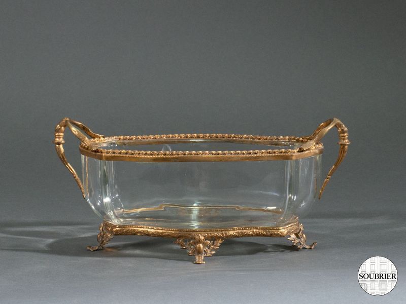 Petite vasque verre socle laiton