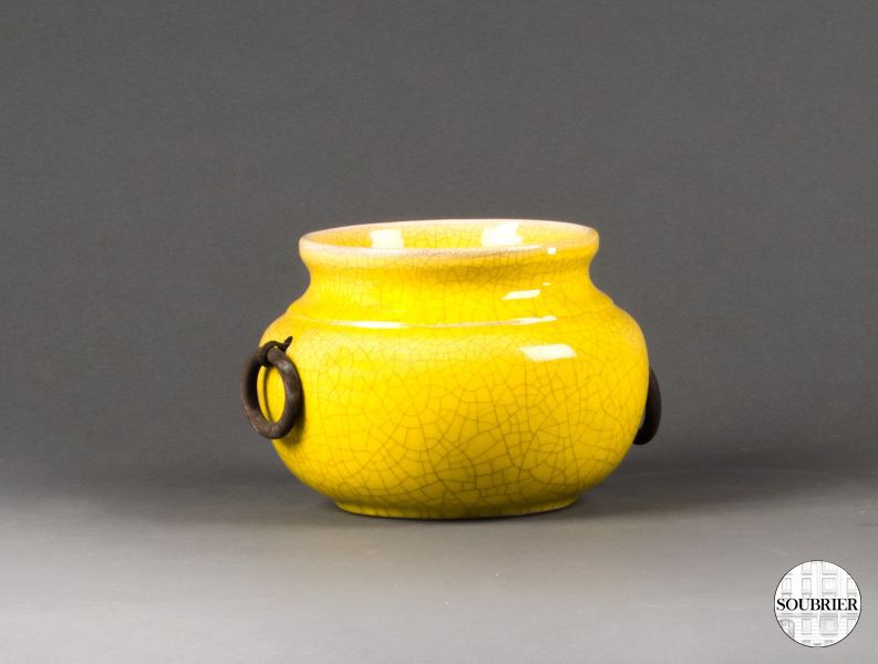 Yellow earthenware ball planter