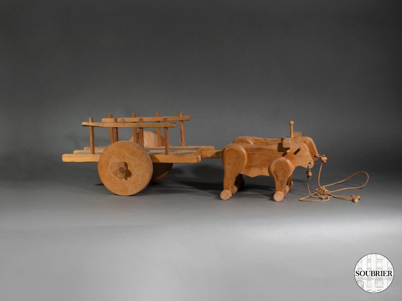 Jouet un chariot et ses boeufs en bois