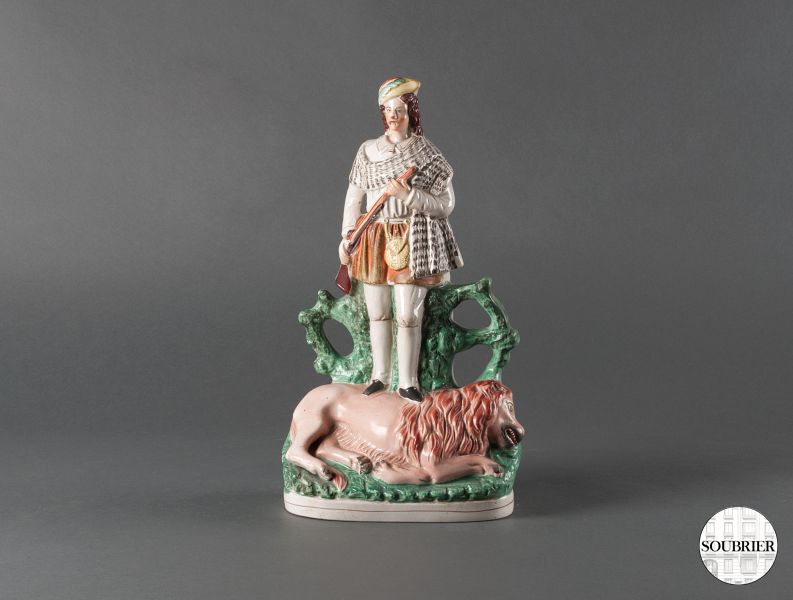 English earthenware lion hunter