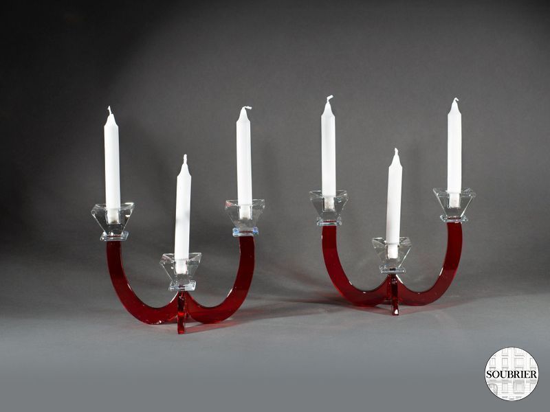 2 petits chandelier verre blanc et rouge