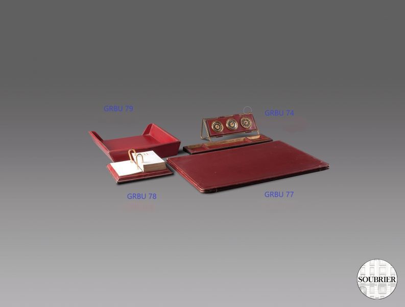 Red leather desk set