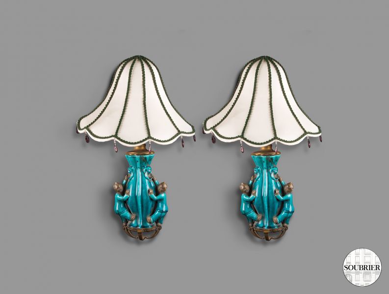 Pair of blue chinese wall lamps