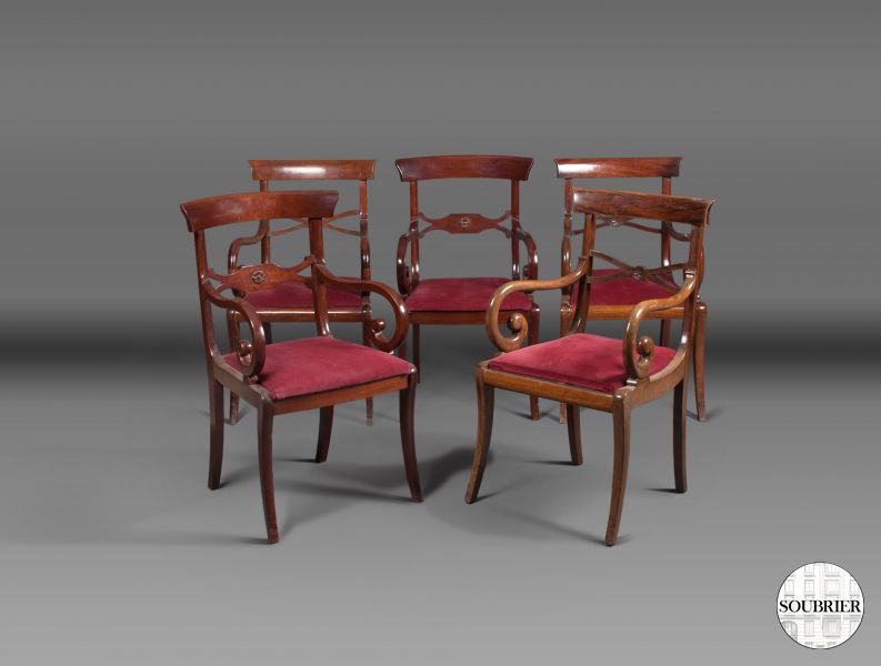 5 English mahogany armchairs