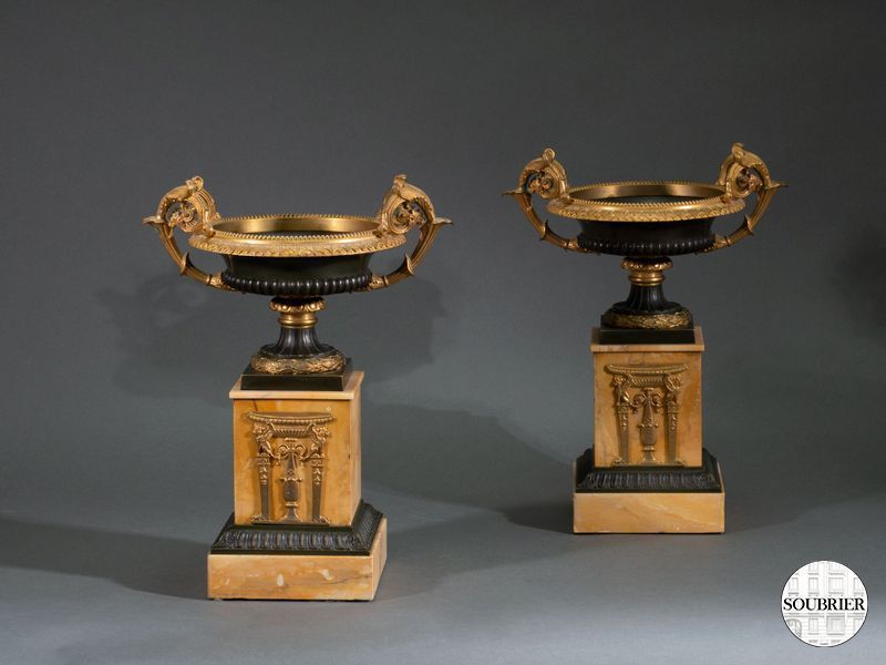 2 coupes bronze empire socle marbre jaune