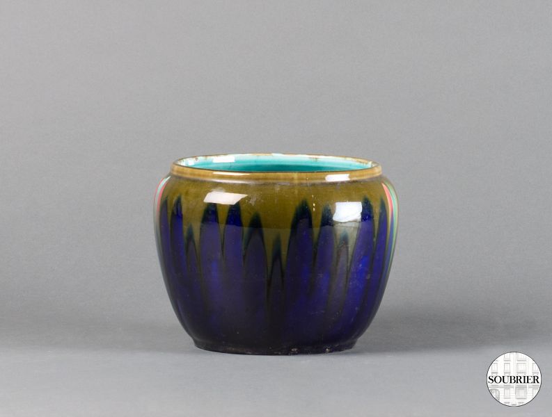 Blue earthenware planter