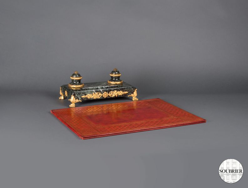 Red and gold leather desk blotter