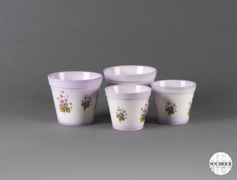 4 cache-pots violet à fleurs