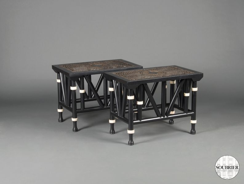 Pair of black cane end tables