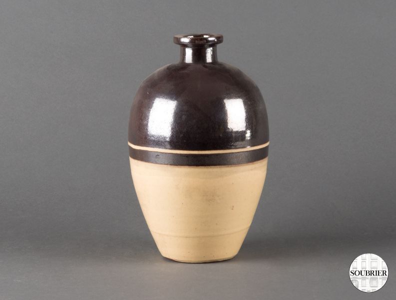 Vase en grès émaillé marron et beige