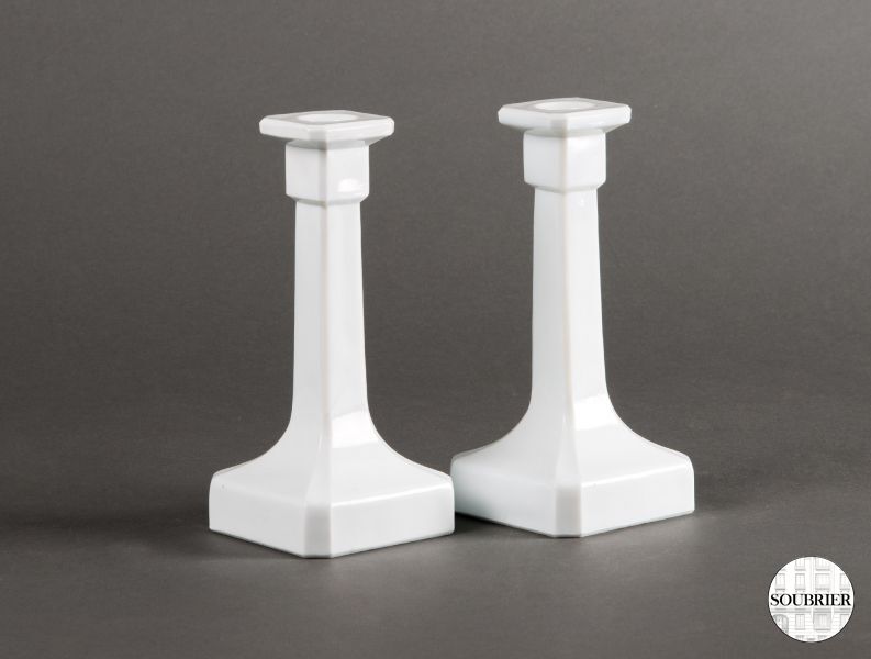 white glass candlesticks