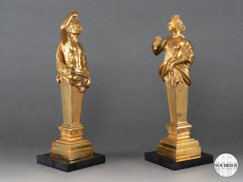 Deux figures en bronze doré Flore et Bacchus