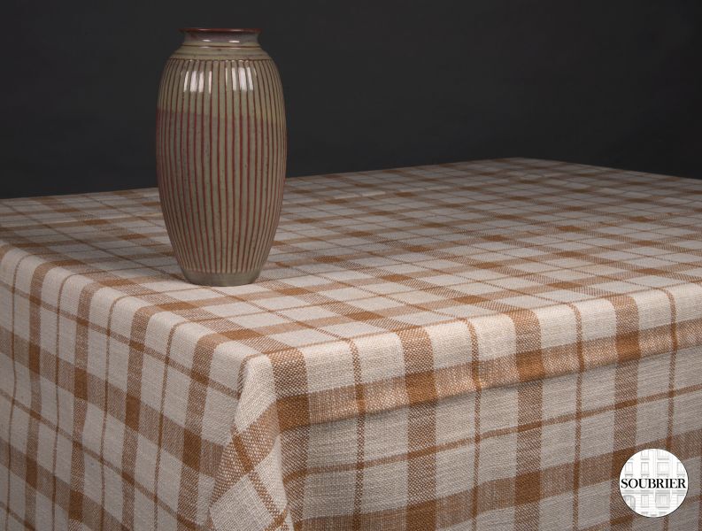 White and brown squares tablecloth