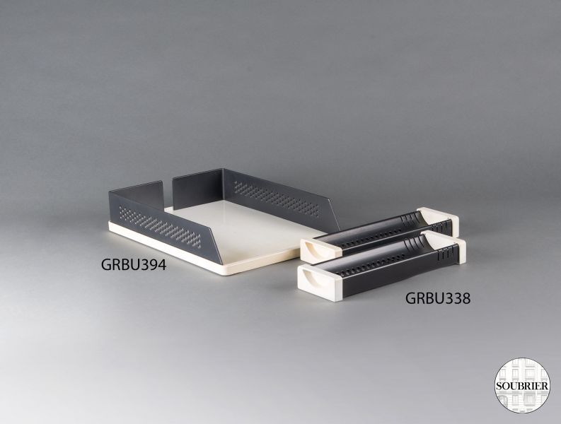 White & black plastic desk set