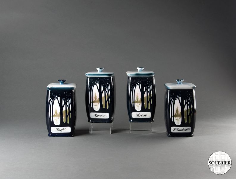 Blue earthenware canisters set