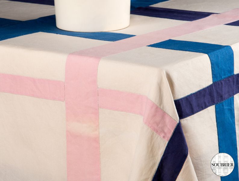 Pink and blue stripped tablecloth