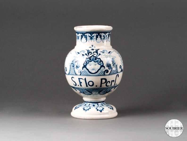 White & blue earthenware vase