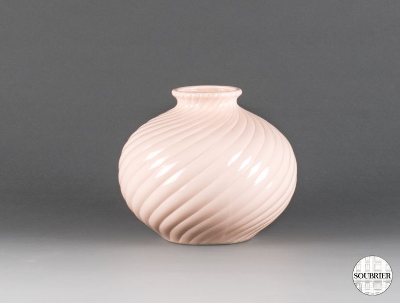 Vase boule rose pâle torsadé