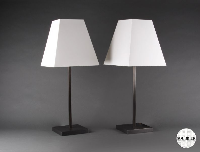 Pair of black brass lamps