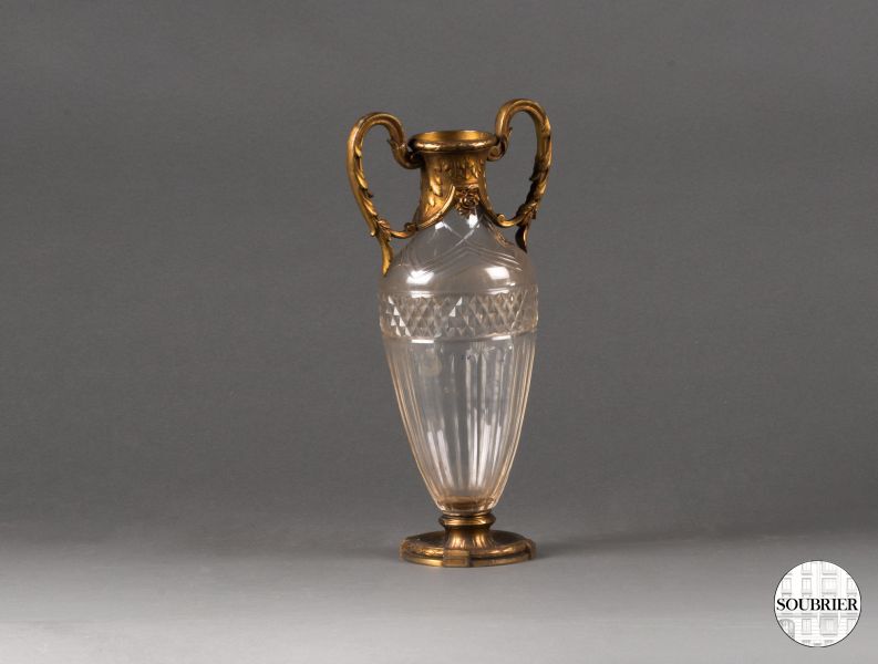 Vase amphore en cristal et bronze
